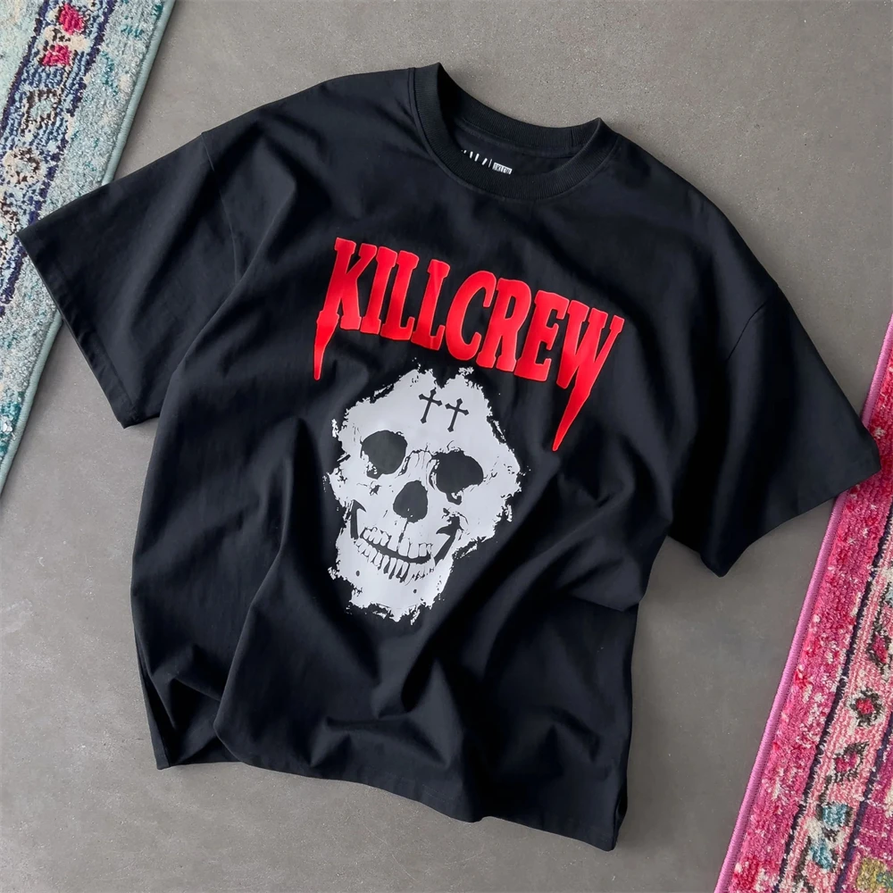 

OVERSIZED "KILL SKULL" MEN T-SHIRT - BLACK / RED Y2K SPORTS GYM RUNNING SHIRTS