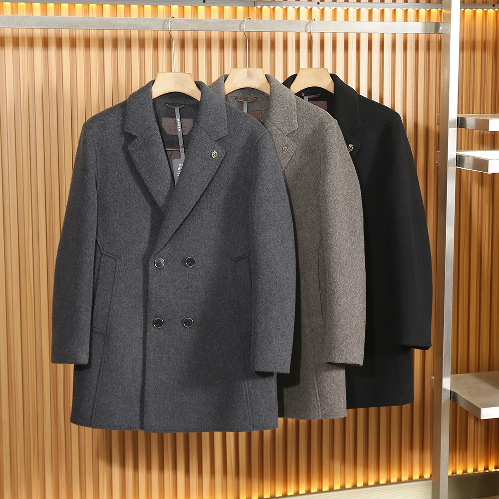 

Элитное мужское двустороннее шерстяное пальто в британском стиле, повседневное деловое пальто средней длины с утепленным пуховым жилетом внутри, зимнее пальто