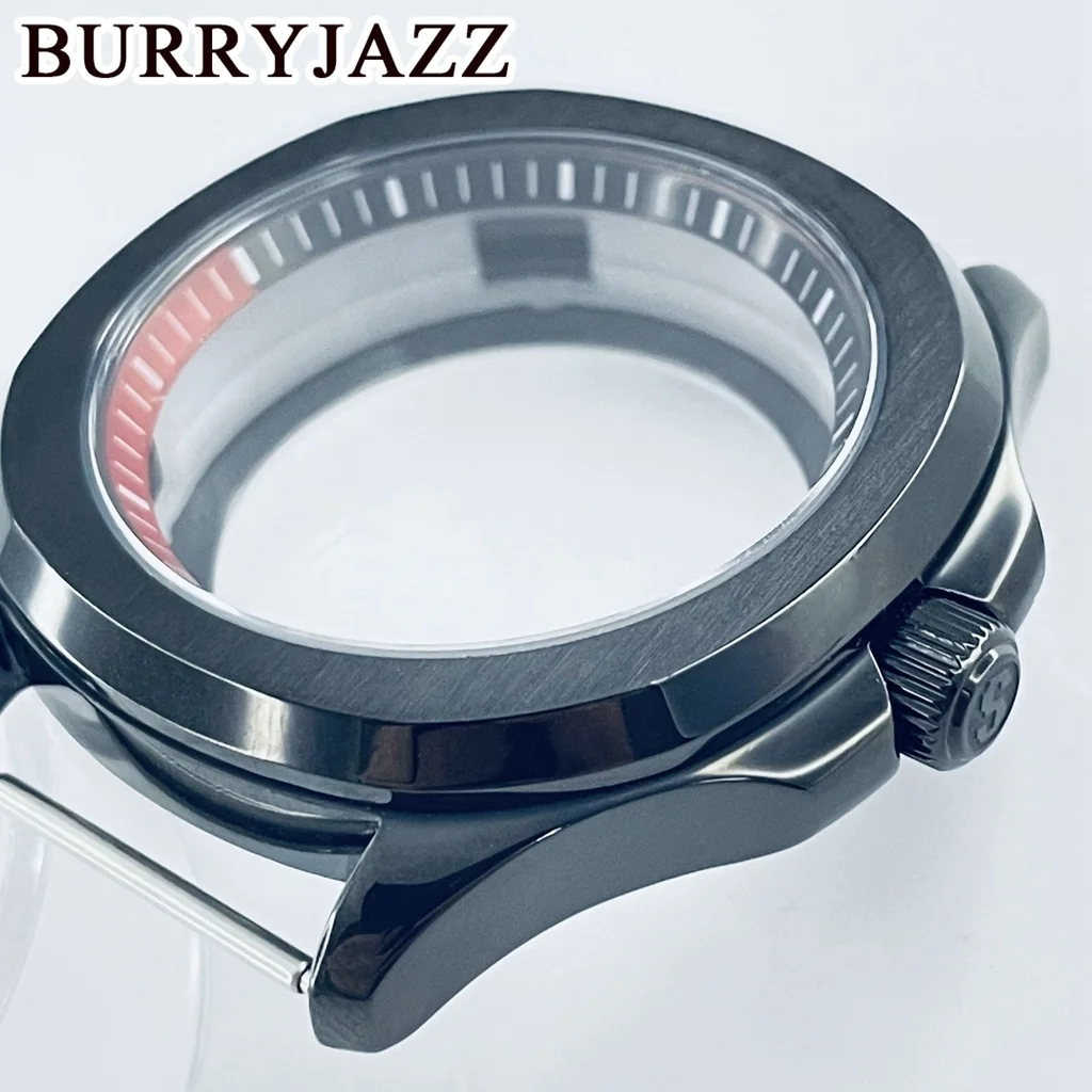 BURRYJAZZ 40 مللي متر NH35 NH36 NH34 NH38 NH70 NH72 ساعة حافظة مقاوم للماء الياقوت الزجاج ساعة سوداء