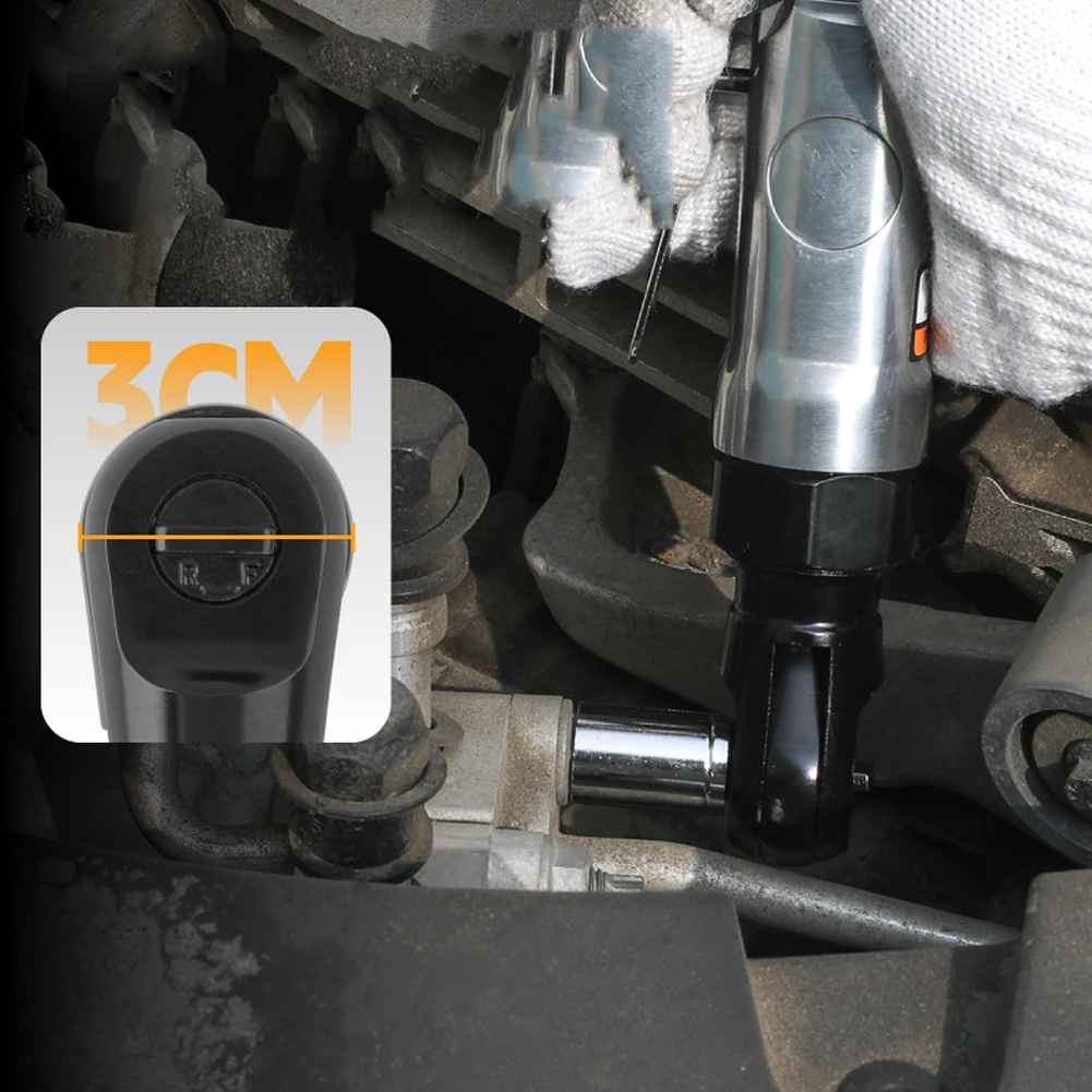 Pneumatic Ratchet Wrench 38 Inch with 1/4 3/8 Inch Hex Drive and Right Angle Air Operation for Automotive and Medium Duty Use