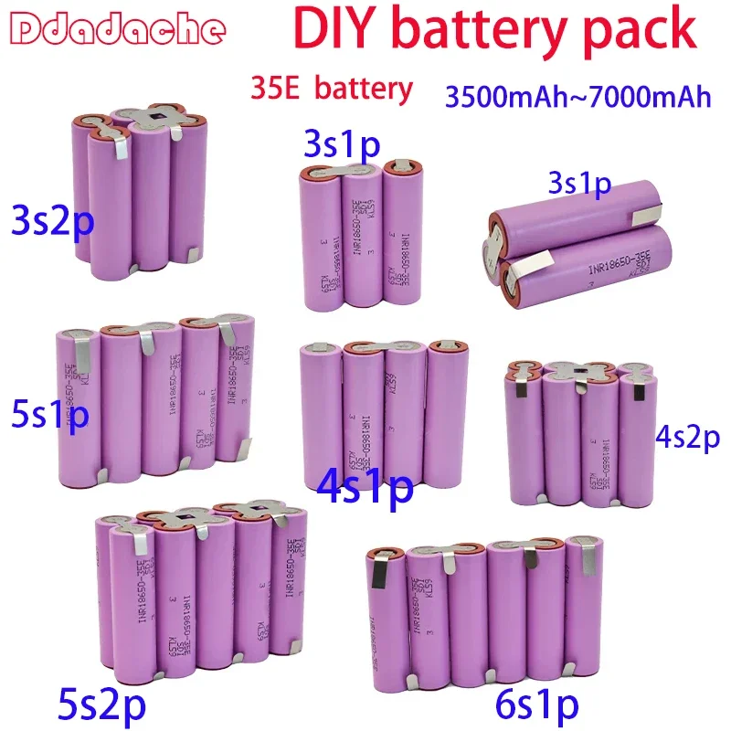 20A 18650 35E 3500mAh 7000mAh 3S 4S 5S 6S 8S 7.4V 12.6V 14.8V 18V 25.2V 29.6V For Screwdriver batteries weld battery pack