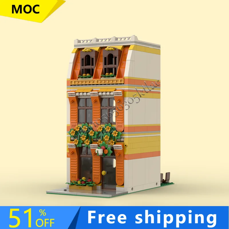 

812 Parts Sunshine Apartment Building Block Retro Architecture Model Display Toys Assembly Birthday Christmas Gifts For Children