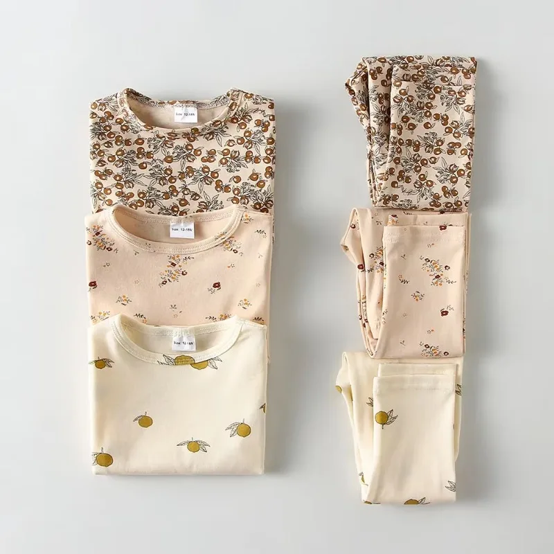 Autumn Pajamas Suit for Kids Girls Floral Print Long Sleeve Top + Pant Children Baby Sleepwear Clothing