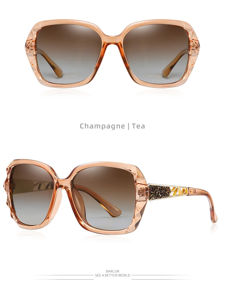 BARCUR Leichte, luxuriöse und elegante Sonnenbrille im Urlaubsstil mit großer Rahmendekoration, Gesichtsform, UV-Schutz – Detail 18