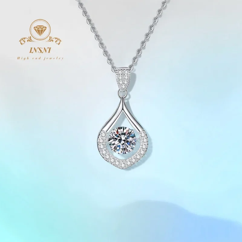 

1CT D Color Moissanite Water Drop Delicate Pendant S925 Sterling Silver Asian Fusion Necklace Certified Women's Jewelry