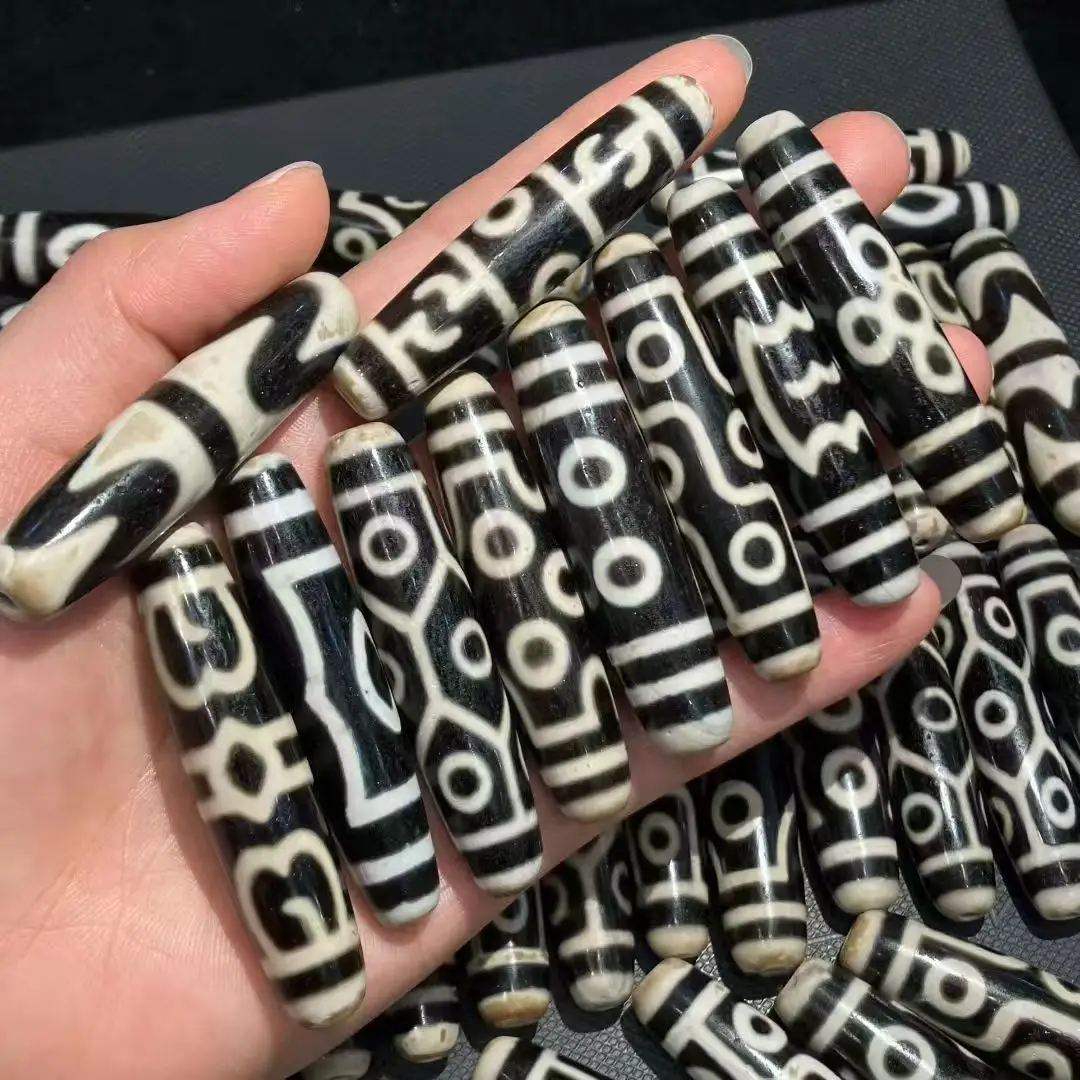 

50pcs/lot 13*58mm Many Patterns White Hole Natural Agate Ji Powerful Amulet Collectible DIY Beads for Jewelry