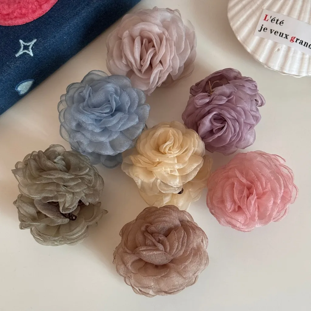 

1PC Fashion Chiffon Flower Hair Clips Claws Plastic Hair Claw Clips Girls Rose Floral Hair Claw Clips Women Hair Accessories