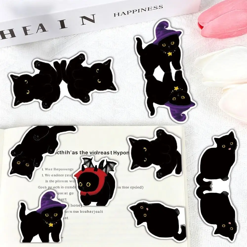 5/10Pcs Folding Design Magnetic Bookmarks Reading Tracker Adorable Black Cat Bookmarks Cute Unique Animal Pattern Bookmarks