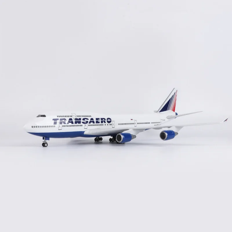 

Airplane 1:150 Scale B747 Russia Transaero Planes Model 47cm Resin Die-Casting With Wheel LED Light Collected Gift By Aviation