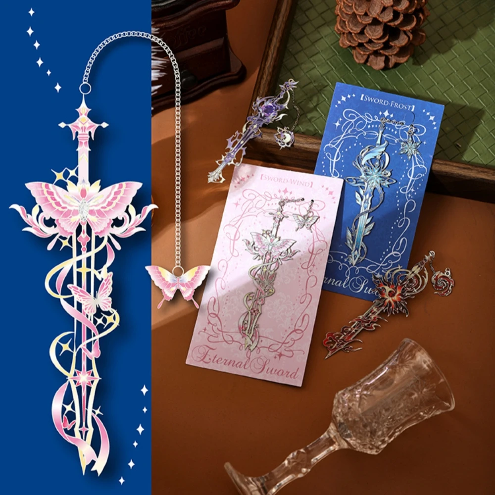 Vintage Eternal Sword Metal Bookmarks Exquisite Enamel Sword Book Mark With Chain Creative Bookmarks For Book Lovers Gift