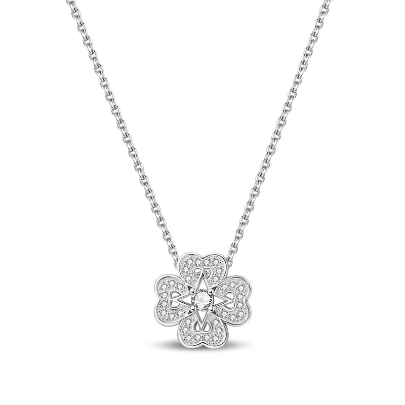 925 Sterling Silver Original CZ Four Point Star Pendant Necklace For Women Sparkling Celestial Jewelry Gift
