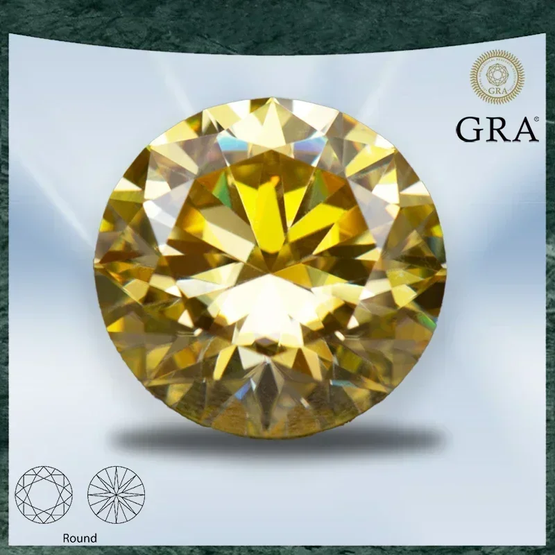 

Moissanite Stone Lemon Yellow Colour Round Cut VVS1 with GRA Certificate Gemstone Charms Beads Advanced Jewelry Making Materials