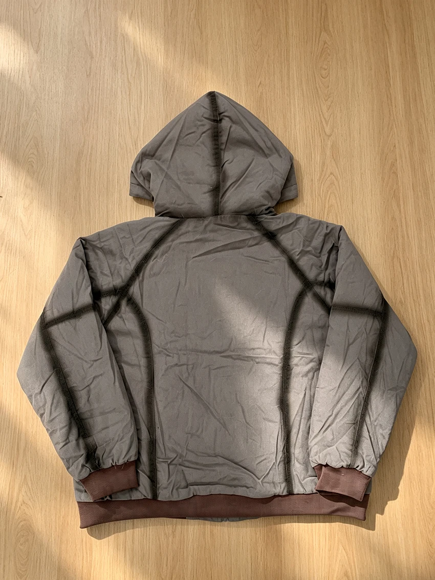 Women Vintage Punk Washed Gradient Hooded Cotton Jacket Aesthetics Zip Up Big Pocket Loose Winter Warm Streetwear Outerwear Coat