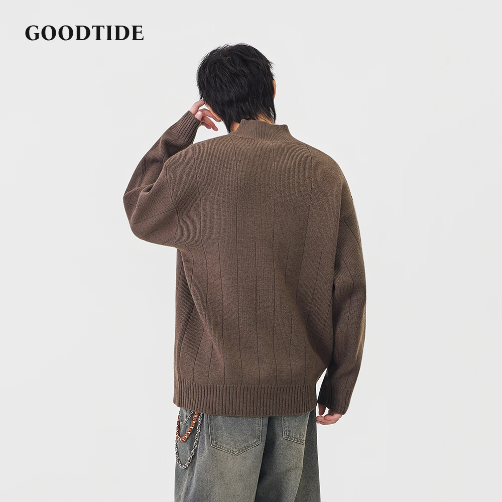 Fashion Men's Casual Half Zip Mock Neck Sweater 2025 Winter New Ribbed Knitted Pullover Comfortable Soft Long Sleeve Jumper Top