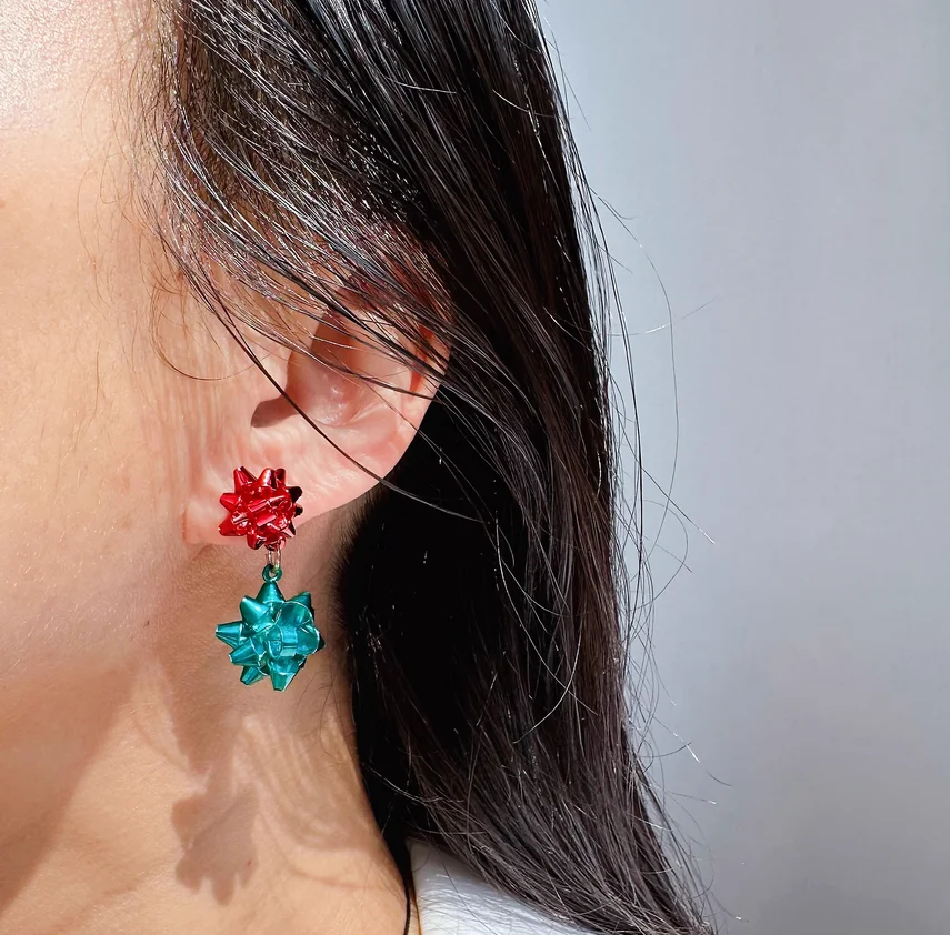 Foreign trade jewelry Europe and the United States red and green contrast Christmas atmosphere earrings metal origami star earri