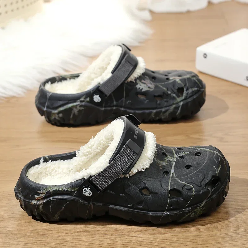 New Men Winter Slippers Indoor Comfortable Warm Slippers Summer Removable Sandals Men Casual Non Slip Plush Fur Clogs for Men