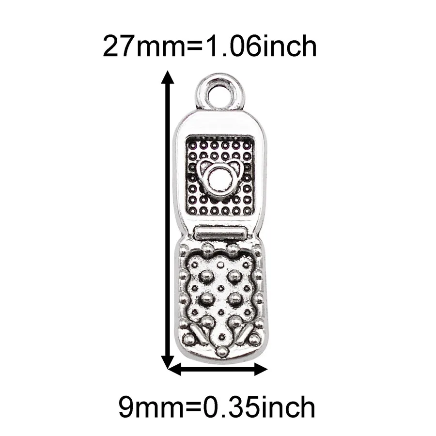 Julie Wang 21PCS Antique Silver Color Flip Phone Shape Charms Zinc Alloy Pendant Necklace Bracelet Jewelry Making Accessory