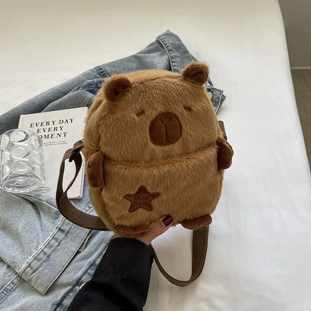 Adjustable Capybara Shoulder Bag Unique Plush Soft Crossbody Bag Cartoon Plush Mobile Phone Pouch For Daily Use