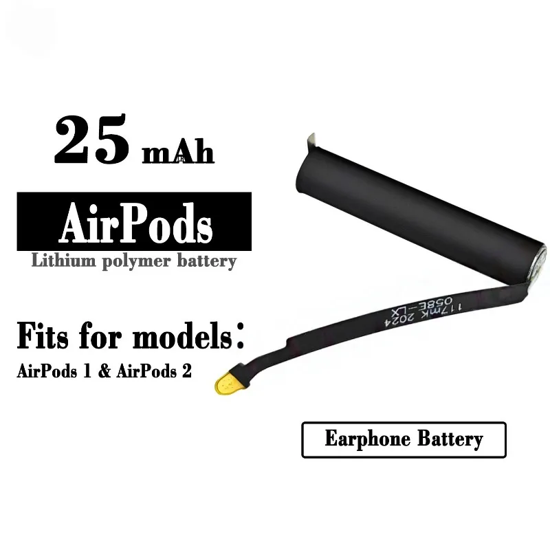 High-Quality 2PCS 25mAh 3.8V Rechargeable Battery for Apple Airpods 1st 2nd A1604 A1523 A1722 A2032 A2031 Replacement Battery