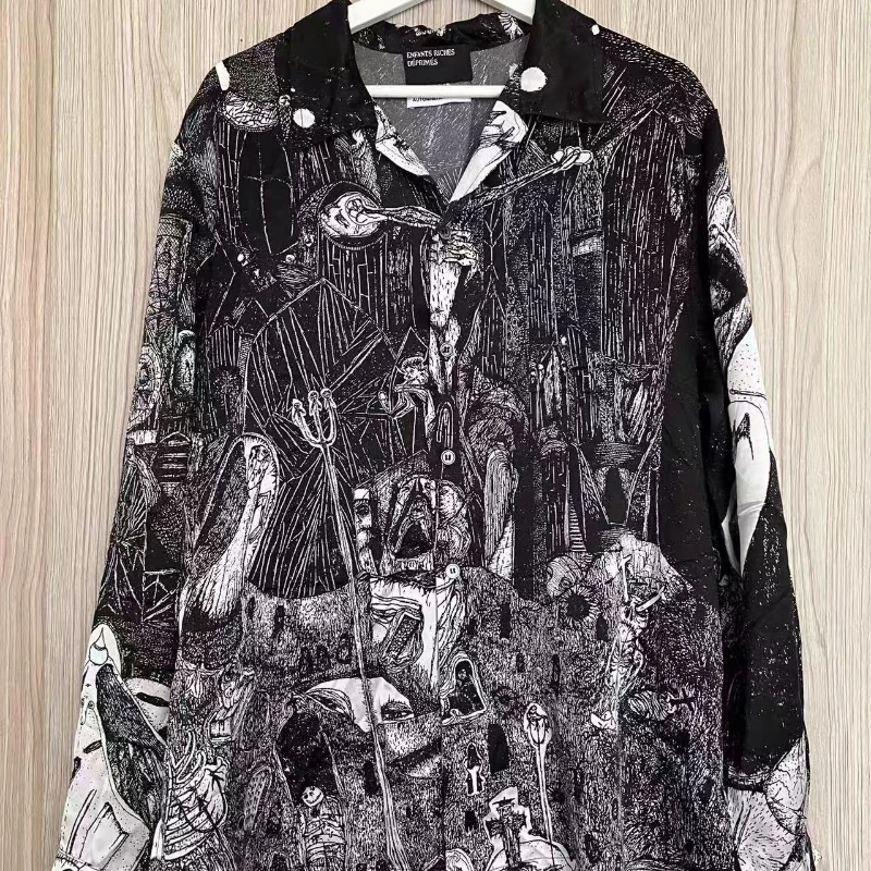 

ERD Casual Shirt High Street Hip-hop Full Pattern Printed Loose Long-sleeved Shirt Top Men Women Streetwear