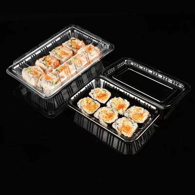 50Pcs Disposable Plastic Sushi Boxes for Packaging Storage Clear Carry Out Food Containers Takeaway Kitchen Supermarket Use