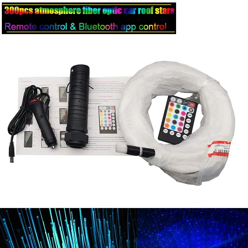 300pcs 2M Fiber Optic Lamp RGB LED Car Roof Star Light Kit Bluetooth APP Control