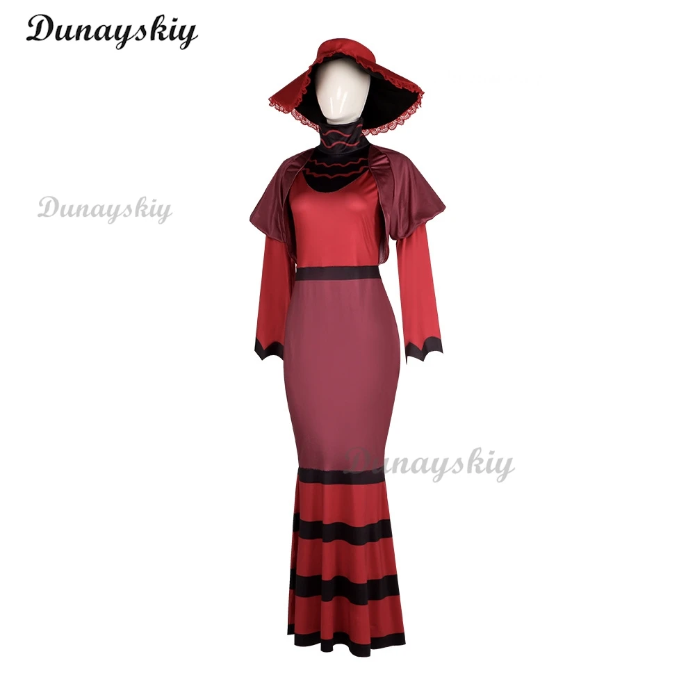أزياء أنيمي هازبينزين روزي التأثيرية شعر مستعار فندق كوس فستان أحمر بدلة موحدة لعب الأدوار حفلة الهالوين مجموعة كاملة للنساء البالغات