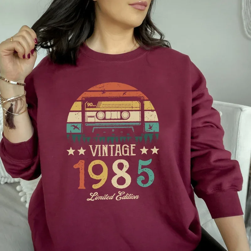 

Original Design Vintage Magnetic Tape 1985 39th 39 Years Old Women Sweatshirt Harajuku O Neck Birthday Party Clothes Jumper Top