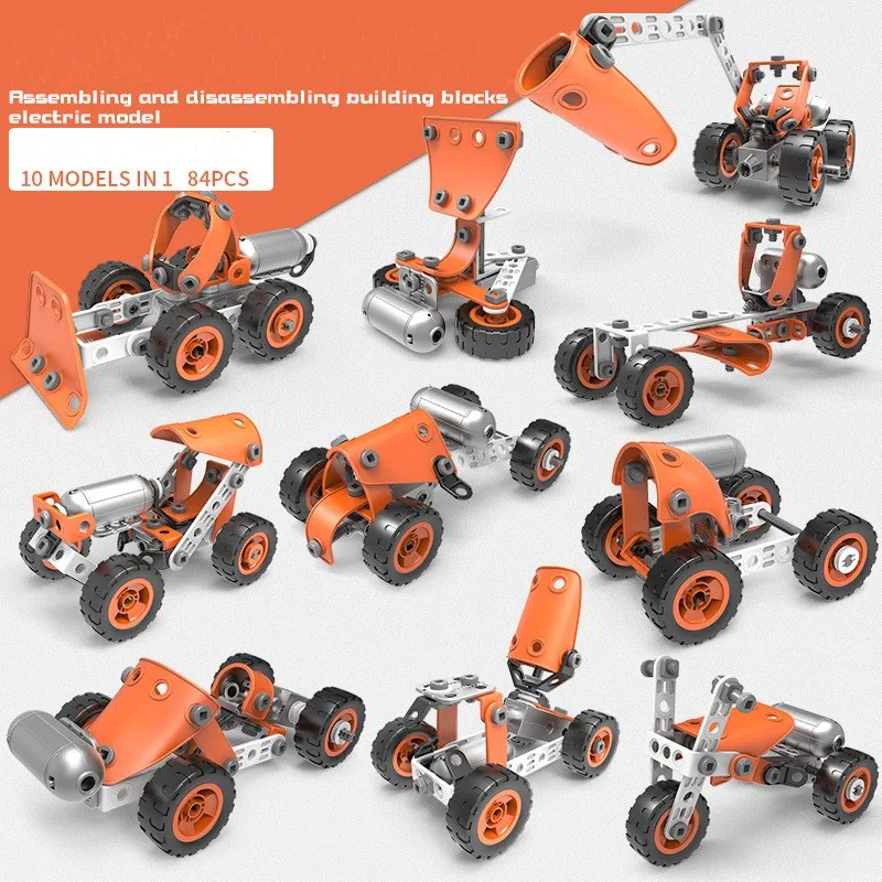 10 Models In One Disassemble Toy Car Soft Glue Assembly Engineering Car Children's Power DIY Screw Assembly Toy Building Blocks