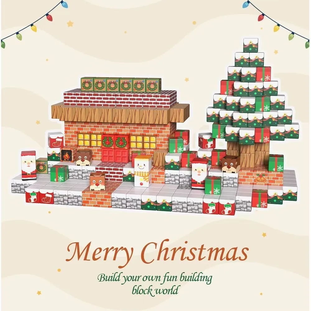 

Merry Christmas Magnetic Building Blocks 45pcs Safe & Durable Magnet Cube Toys with Storage Box Building Bricks Holiday Gifts