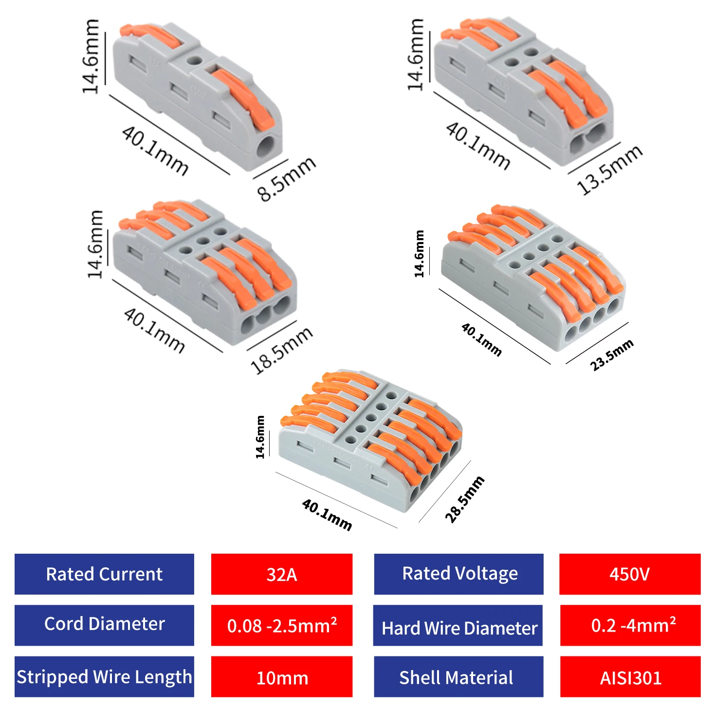 JINH 10Pcs CMK 42 Quick Splicing Multiplex Butt Wire Connector Universal Compact Conductor Press Home Terminal Blocks