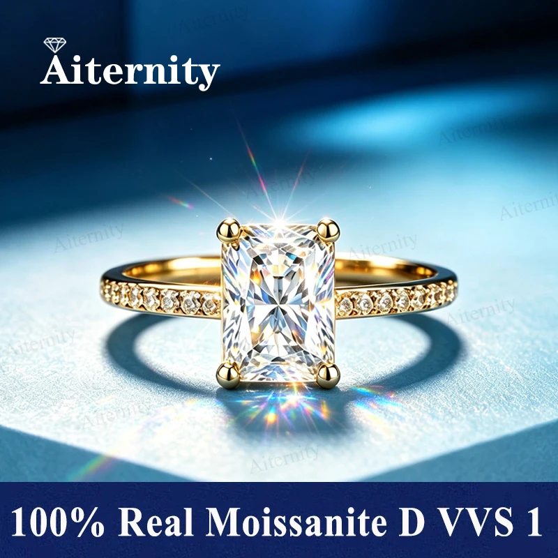 Adjustable Radiant Ring with Moissanite Gemstone S925 Sterling Silver Diamond Tester Approved Sparkling 18K Gold Men's Ring