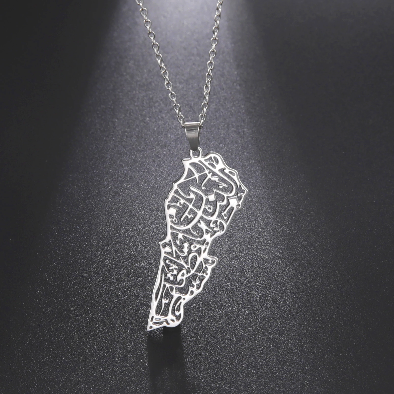 Libanon Hollow Out Design Karte Halskette für Frauen Männer Liban Islam Brief Edelstahl Halsketten Schmuck Geburtstag Party Geschenk