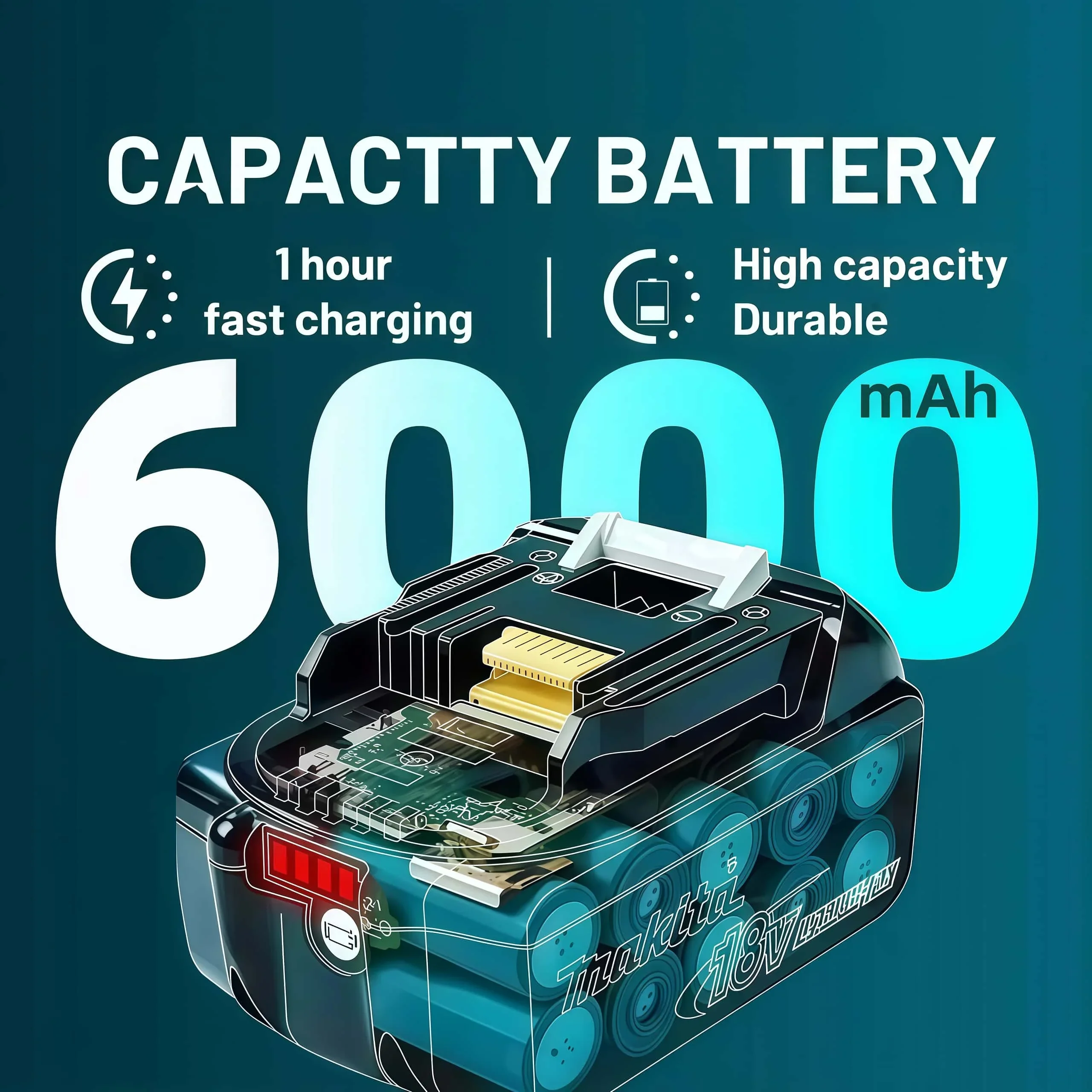 100% Genuine Makita Rechargeable 18V Battery Makita 6000mAh Replaceable BL1860 BL1850B Series High-Capacity Power Tool Battery - view 4