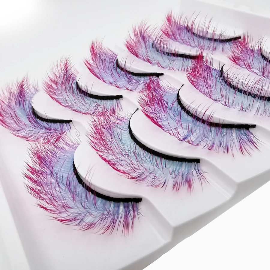 5 pares de cílios postiços 3D gradiente de cor, cílios de maquiagem de palco naturalmente grossos e macios, bola de maquiagem de olhos de Natal