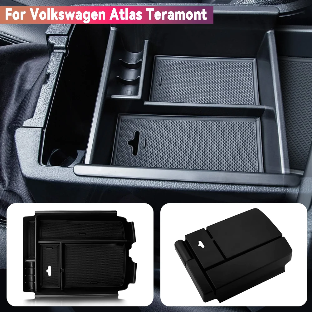 Abs Matte Black Plastic For Volkswagen Teramont Atlas Car Central Console Storage Box Car Accessories Interior Decorate