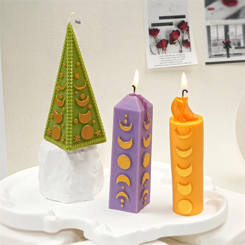 

3D лунная звезда узор колонна силиконовая форма для свечей DIY треугольник Алмазная луна звезда колонна свечи гипсовый домашний декор