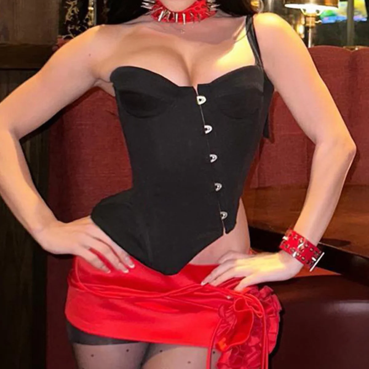 Asymmetric Crop Tops One Shoulder Straps Corset Top Sexy Buckle Party Clubwear Slim Fit Tank Top Camisole Bustier Women Clothing