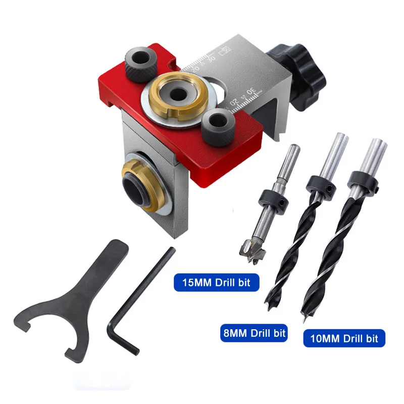 Heavy Duty Multi-Purpose Wood Hole Punch Locator 8/10/15mm Pocket Hole Drill Guide for Panel Furniture Assembly
