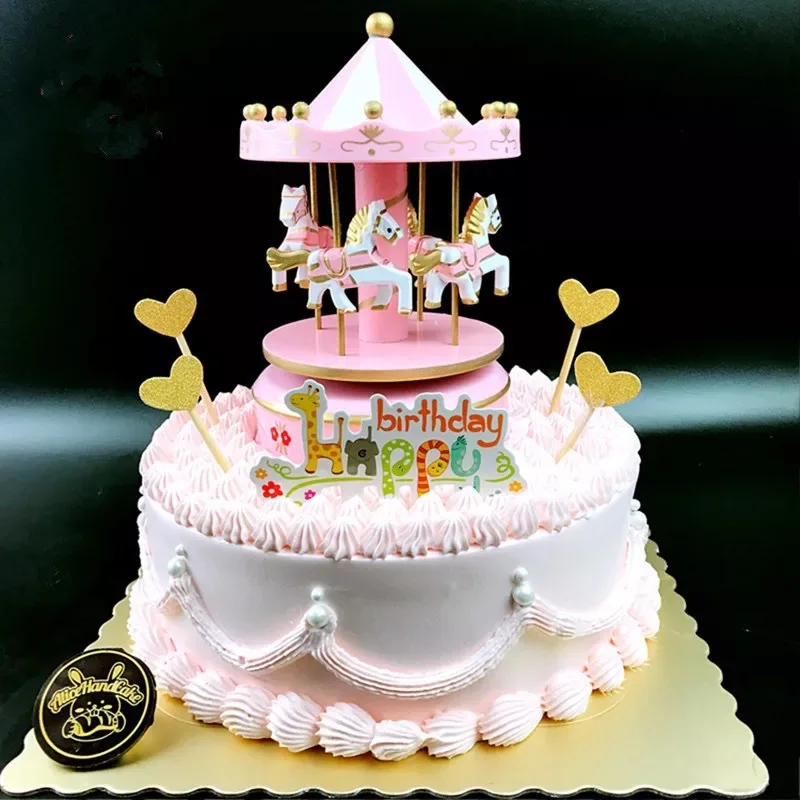 Carousel Music Box Cake Decorative Ornament Baby Birthday Gift Toys Desktop Decorative Ornament