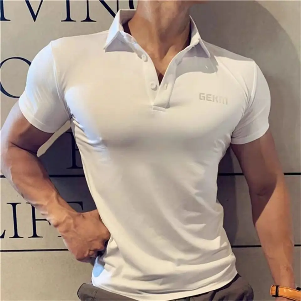 Summer Lapel Polo Shirt Short-sleeved Men's Quick-drying Elastic Tights T-shirt