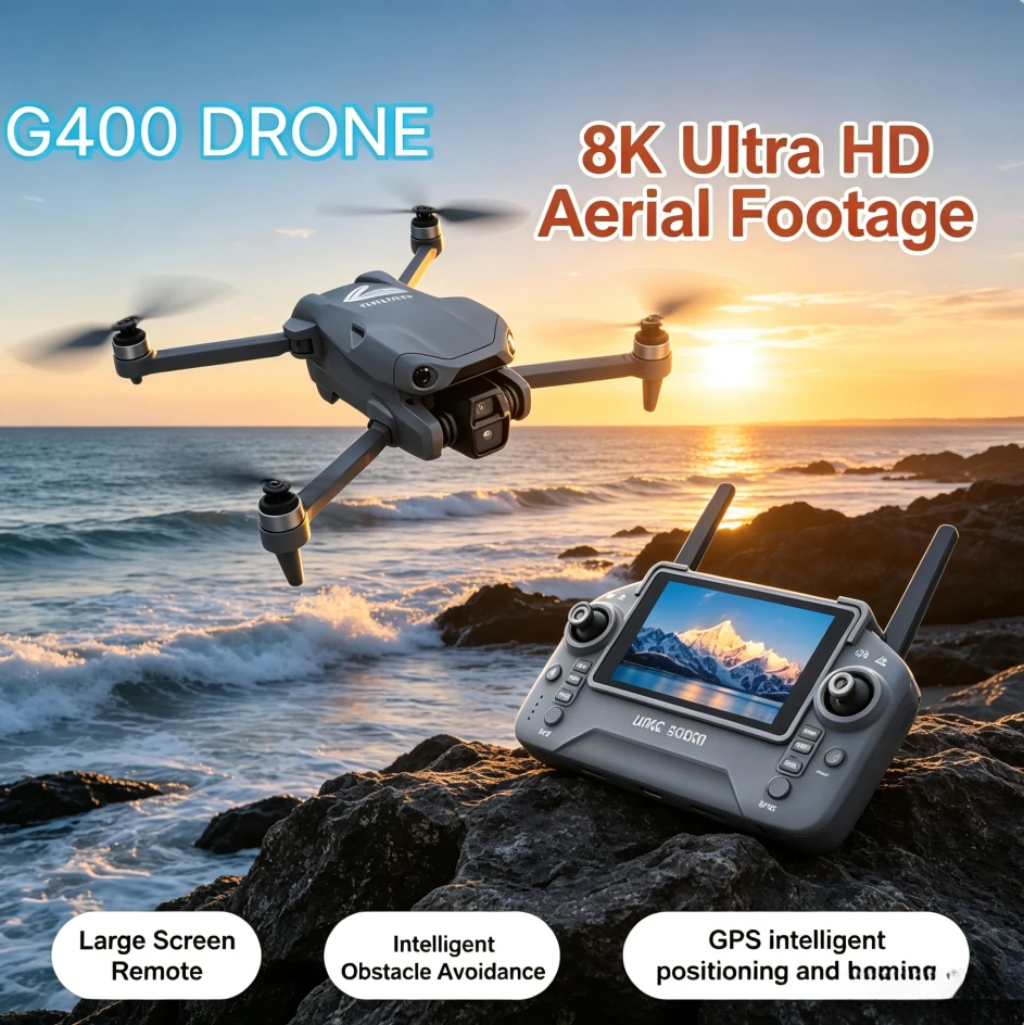 Original G400 GPS Foldable Brushless Drone 8K Dual Camera Optical Flow Obstacle Avoidance Quadcopter With Screen Remote Control