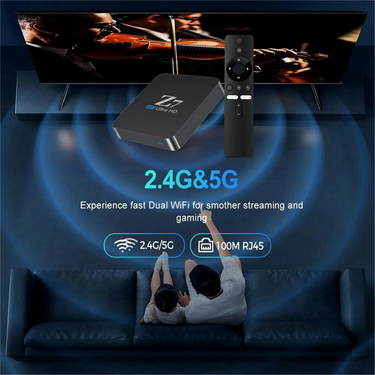 Z7 Smart TV Box Android 10 Allwinner H313 100M AV1 4K HD 2.4GHz/5GHz Dual Wifi USB2.0 Media Player 2GB 8GB US Plug Z