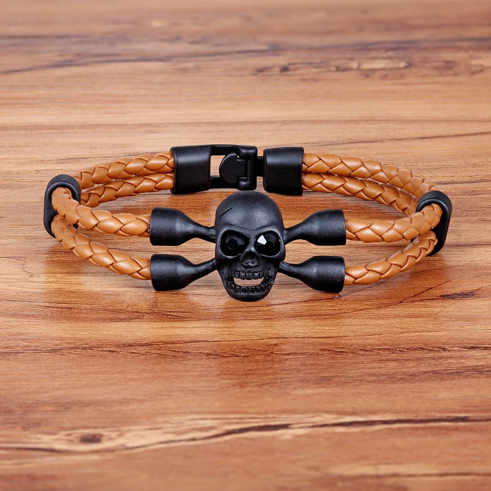 سوار جلد جمجمة XQNI-bin للرجال ، سحر الذكور ، مجوهرات للأولاد ، فارس ، هيكل عظمي ، هدية عيد ميلاد