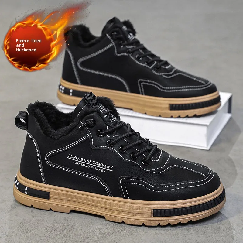 Men's High-Top Casual  Boots Winter Work Boots Fleece-Lined Safety Boots round Toe Rubber Outsole PU Leather Upper