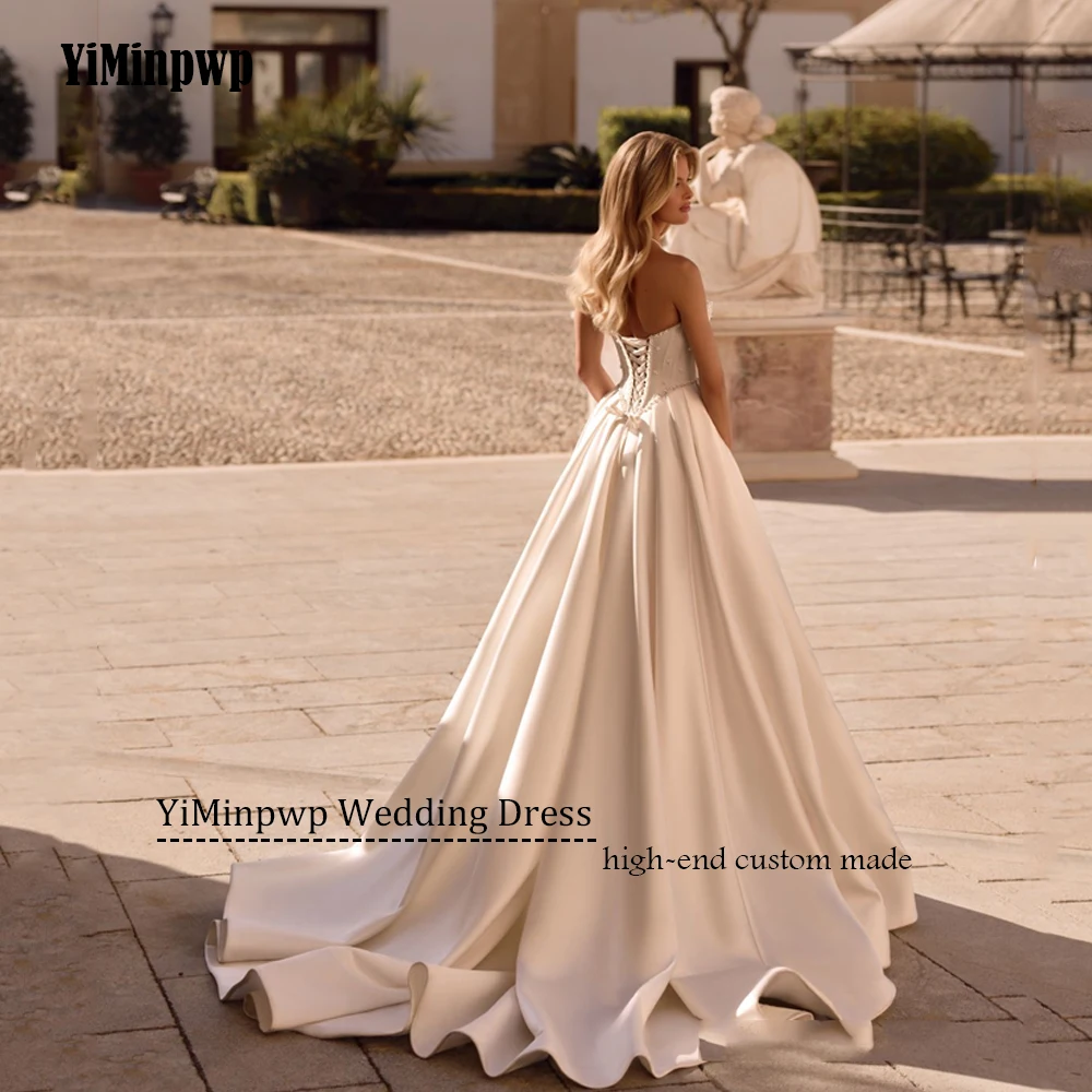 Customized Vintage Satin Wedding Dress Sleeveless Lace Up Beaded Sweetheart vestidos de novia A-Line Bride Gowns For Women