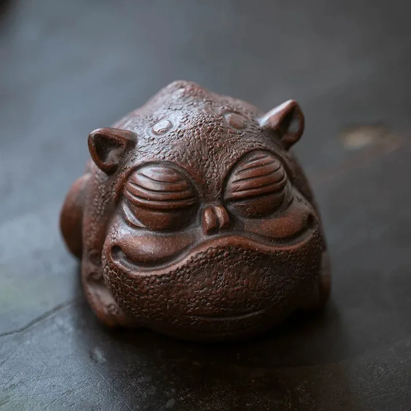 Yixing Original Ore Purple Clay Tea Pet Three-legged Golden Toad Gold-tongued Beast Pixiu Small Ornament Sculpture Ceramic Tea