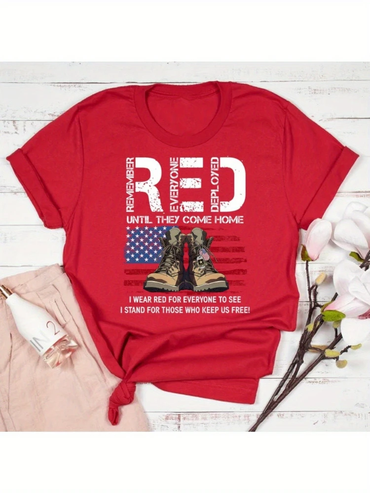 Red Fridays with Patriotic Military Boots & American Flag design -100% cotton short sleeve O-neck printed men's T-shirt.