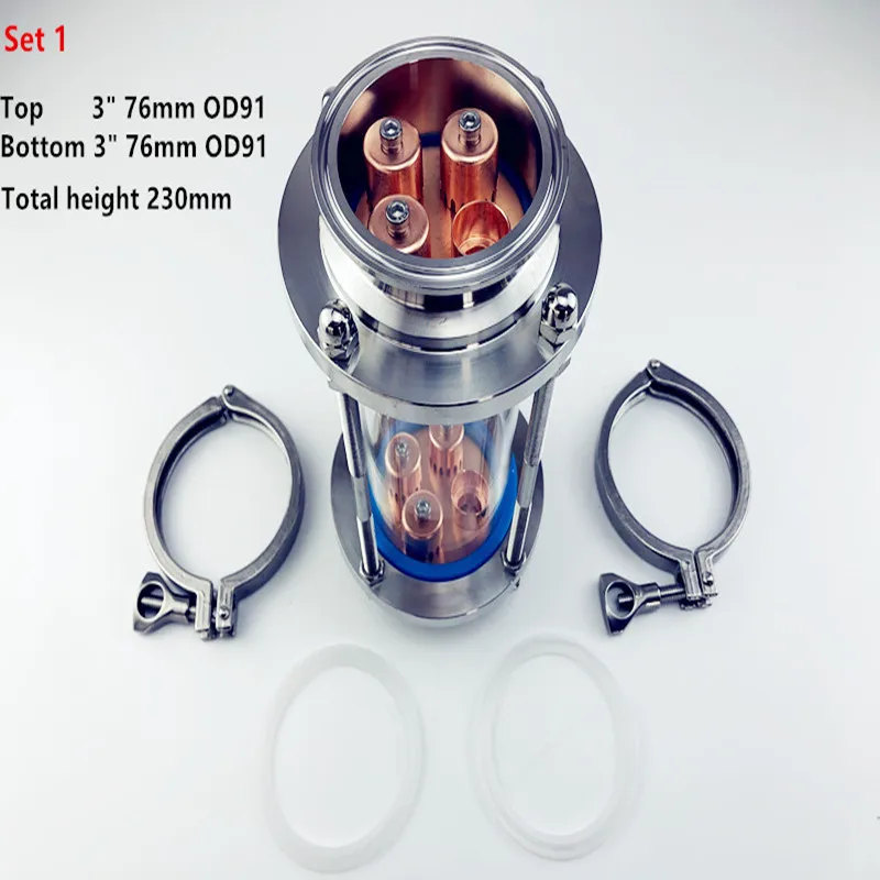 

NEW 2 Floors 3" Distillation Lens Column With Copper Platte Sets,Tri-Clamp Sight Glass Union Stainless Steel 304