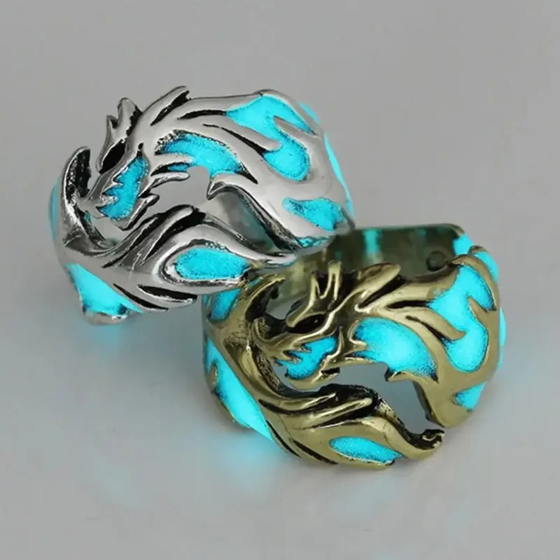 خواتم التنين المضيئة للرجال والنساء خواتم الشرير حجم الحرة البنصر توهج في الظلام خاتم الدائري #2